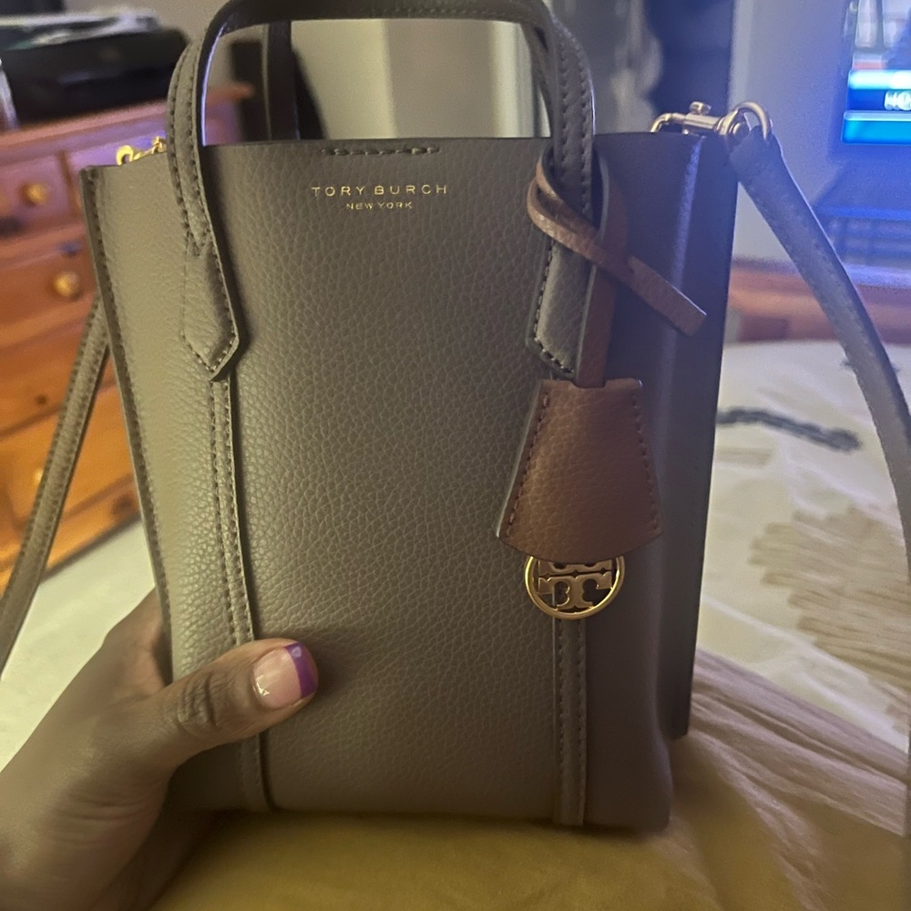 Tory Burch Taupe and Brown Crossbody Bag